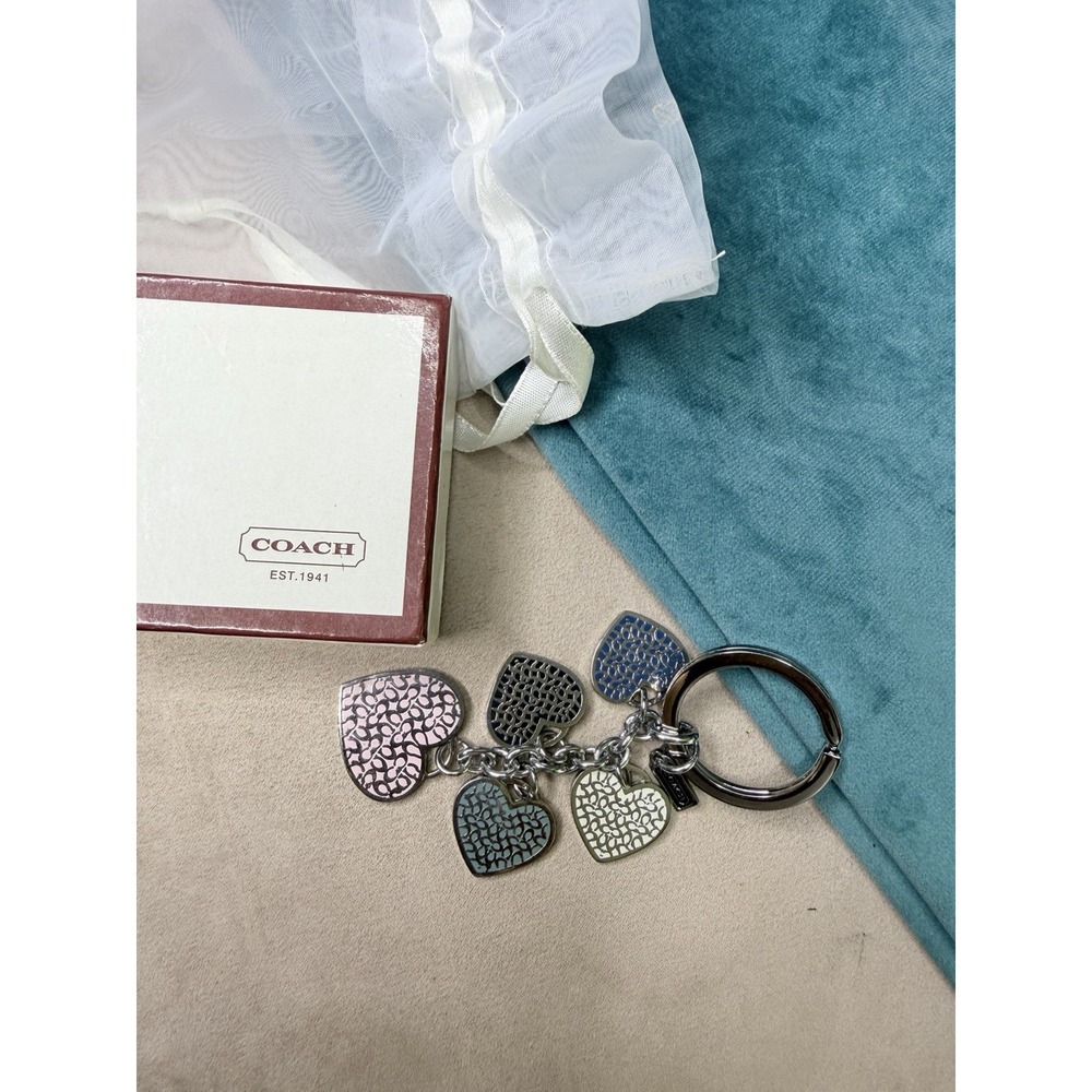 VINTAGE Coach Hearts Keychain Key Ring Purse Charm Enamel Multicolor RARE
